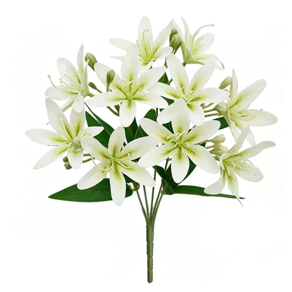 SLYNSHome Lily Artificial Flowers Bouquet White Lilies Silk Faux Flowers Fake Floral Lily Bouquet for Office Home Decor