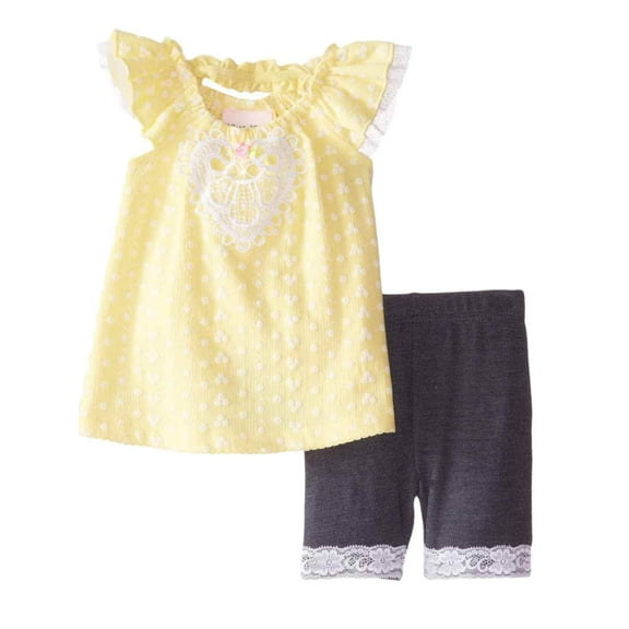 Little Lass Infant Girls Yellow Daisy Top & Shorts Outfit 2 Piece Set 12 Months