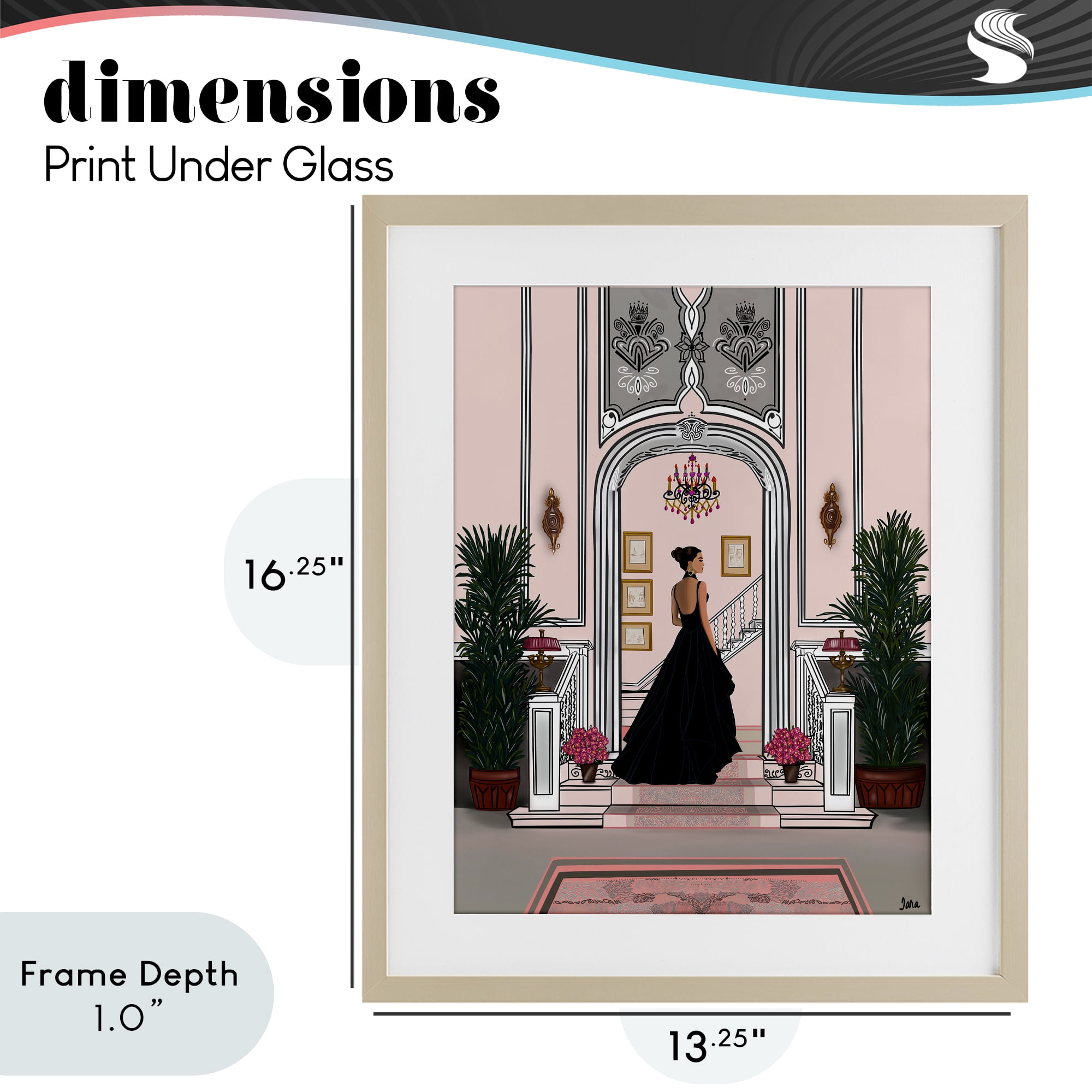 Stupell Industries Mansion Girl in Gown Birch Framed Print Under Glass, design by Tara Boone