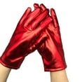 thumbnail image 2 of Short Metallic Gloves, Shiny Opera Cosplay Gloves for Adults, Stretchy PU Coated Gloves for Role Play Costume, Party Accessories for Halloween Christmas Stage Performance - Red, 2 of 3