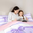thumbnail image 4 of Erosebridal Glitter Print Personalized Initial E Girl Queen Comforter Set 3pcs,Kids Teens Purple Bow Geometric Stripes Bedding Comforter Set,Pink Reversible, 4 of 6