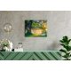thumbnail image 5 of Arte mural de madera de roble verde, atardecer retro, paisajes naturales y bosques; pintura sobre lienzo de montañas al amanecer; pintura al óleo de bosque iluminado por la luz del sol, 5 of 6
