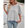 thumbnail image 2 of LEKODE Casual Flowy Top Loose Fit Tunic Vintage Tshirts Loose Dressy Casual Tops Drop Shoulder Tops Dressy Casual Short Sleeve Shirts Loose Tops for Women Gray M, 2 of 9