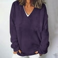 thumbnail image 2 of Womens Oversized V Neck Sweater Long Sleeve Cable Knit Tops Casual Loose Solid Color Pullover Sweatshirts (Purple 4XL), 2 of 5