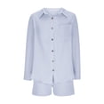 thumbnail image 4 of Ensemble de Survêtement 2 Pcs pour Femmes, Chemise Boutonnée en Coton et Shorts Décontractés, 4 of 6