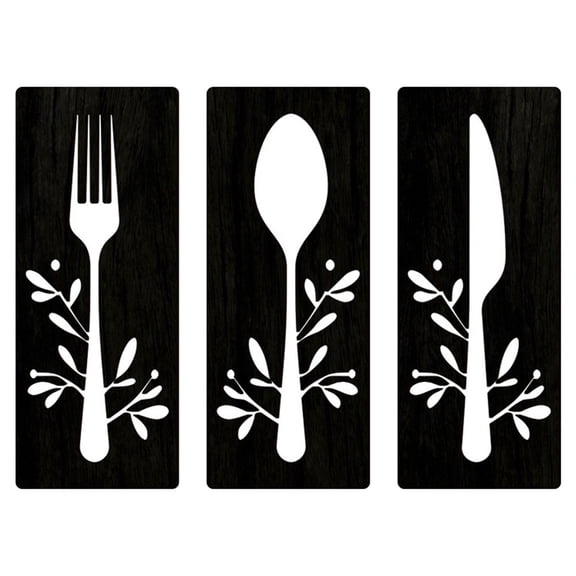 HOMEMAXS  Kitchen Wooden Fork Spoon Knife Sign Forks Decor Vintage Black