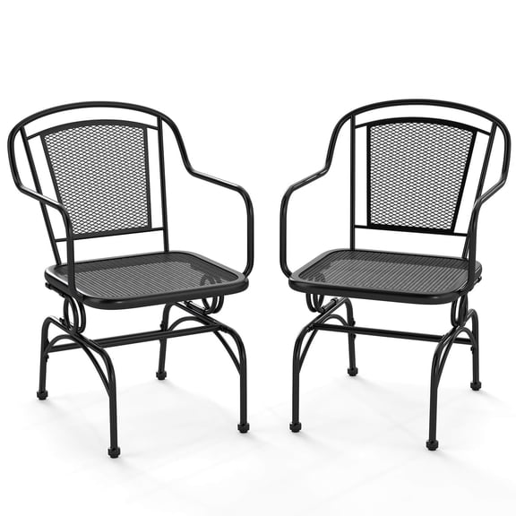 Patio Rocking Chairs Set of 2 w/ Metal Mesh Backrest & Seat Armrests Gentle
