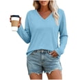 thumbnail image 2 of Horkkom Long Sleeve Shirts for Women Solid Color V Neck T Shirts Casual Loose Basic Tees XXL, 2 of 8