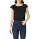 thumbnail image 5 of INSPIRAR CHIC Blusa de manga corta de mujer, de seda, con cuello redondo, plisada, casual y elegante, talla S, color negro, 5 of 7