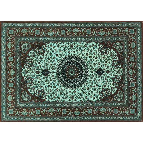 Ahgly Company Indoor Rectangle Medallion Light Blue Traditional Area Rugs, 7' x 9'