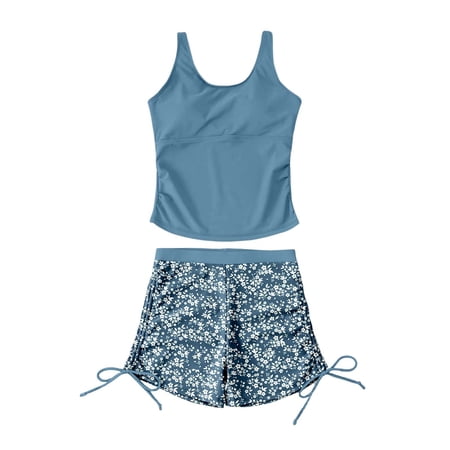 RMGVDSD Girls Tankini Swimsuit Two Piece Bathing Suit Children s Swimwear Swim Tank Top Tropical Print Swim Shorts For Beach Pool Swimming Suits 7-8 Years