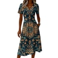 thumbnail image 4 of Midi Dresses for Women Short Sleeve Wrap V-Neck High Waist Sundress A-Line Beach Vacation Dresses 2026, 4 of 5