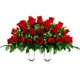thumbnail image 2 of Sympathy Silks Artificial Cemetery Flowers Red Roses Bouquet & Saddle for Outdoor Memorials, 2 of 5