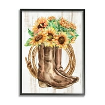 Southern Sunflower Bouquet Boots Botanical & Floral Graphic Art Black Framed Art Print Wall Art
