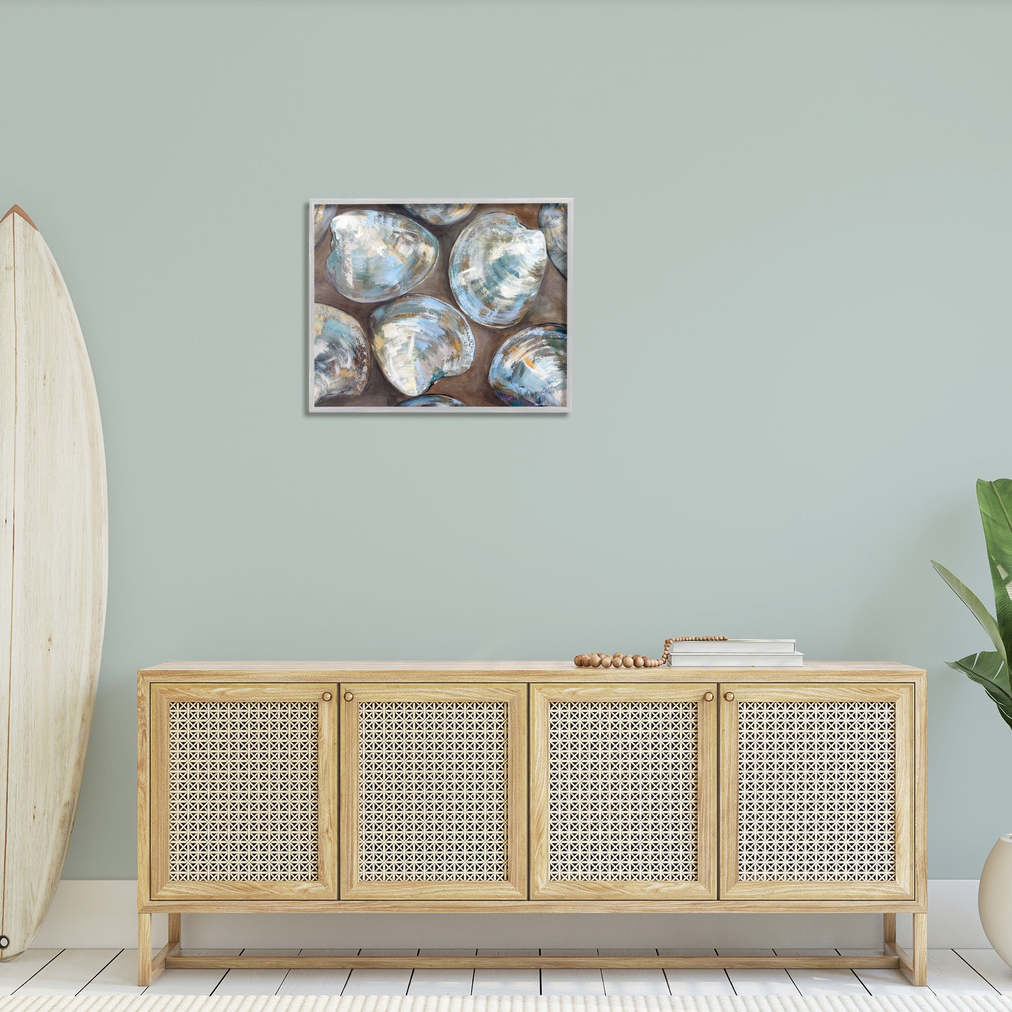 Stupell Industries Clam Shell Pattern Animals & Insects Painting Gray Framed Art Print Wall Art, 30 x 24