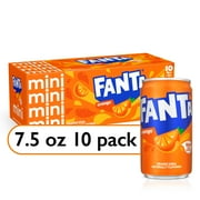 Fanta Orange Fruit Mini Soda Pop Soft Drink, 7.5 fl oz, 10 Pack Cans