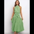 thumbnail image 4 of Vestido Bohemio de Verano para Mujer, Sin Mangas, con Estampado de Lunares, Cuello Halter, Volantes, Dobladillo y Cinturón Verde XL, 4 of 9