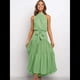 thumbnail image 4 of Vestido Bohemio de Verano para Mujer, Sin Mangas, con Estampado de Lunares, Cuello Halter, Volantes, Dobladillo y Cinturón Verde M, 4 of 9