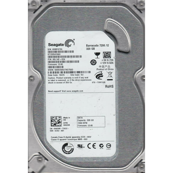 ST3320418AS, 6VM, SU, PN 9SL14C-034, FW CC45, Seagate 320GB SATA 3.5 Hard Drive