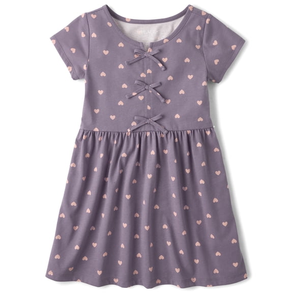 The Children's Place Girls Short Sleeve Heart Bow Dress, Sizes XS-XXL
