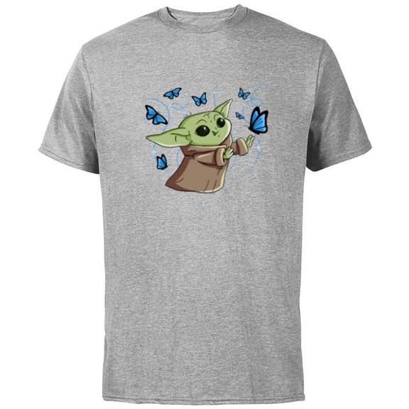 Star Wars The Mandalorian The Child with Blue Butterflies - Short Sleeve Cotton T-Shirt for Adults - Customized-Athletic Heather