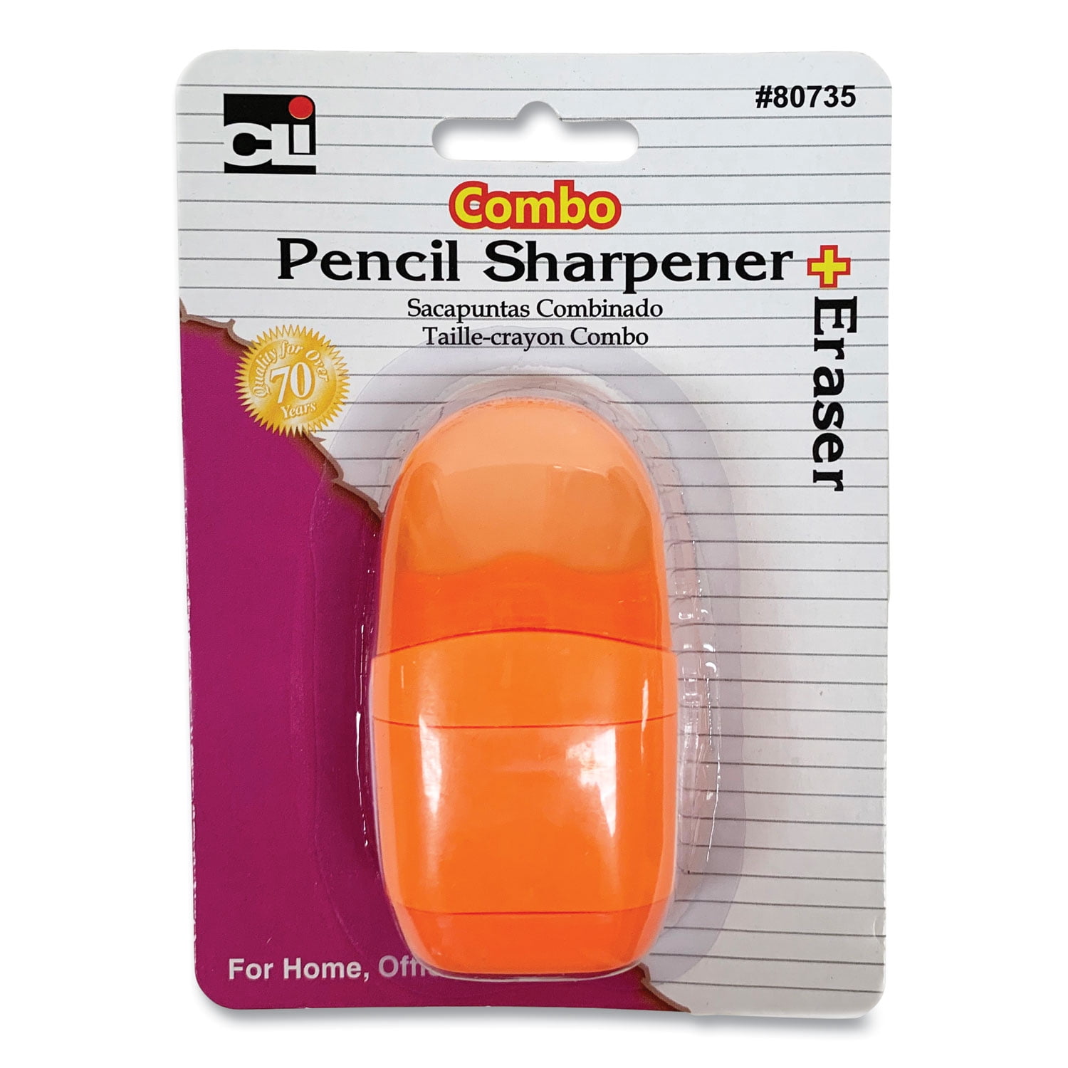 One-Hole Pencil Sharpener/Eraser Combo, 1" x 0.75", Randomly Assorted Colors | Bundle of 10 Each