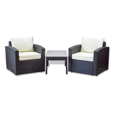 Resin Wicker Chairs Patio Outdoor Set of 2 Chair Resin Wicker Garden Furniture and Coffee Table Handmade Yard Modern Design, Black ()