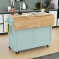 thumbnail image 2 of Tcbosik Rolling Kitchen Island with Drop-Leaf Top, Portable Kitchen Carts on Wheels with Drawers, Adjustable Shelf and Sliding Bar Doors, Spice Rack & Towel Bar, Mint Green, 2 of 10
