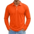 thumbnail image 3 of LTTVQM Men's Long Sleeve Polo Shirt Classic Soft Breathable Collared Golf Top Solid Tone Lightweight Casual Daily Office Shirt Saffron M, 3 of 8