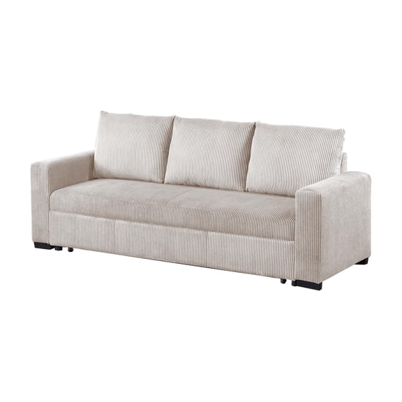 Poundex Convertible Corduroy Sofa in Ivory with Foam Cushions