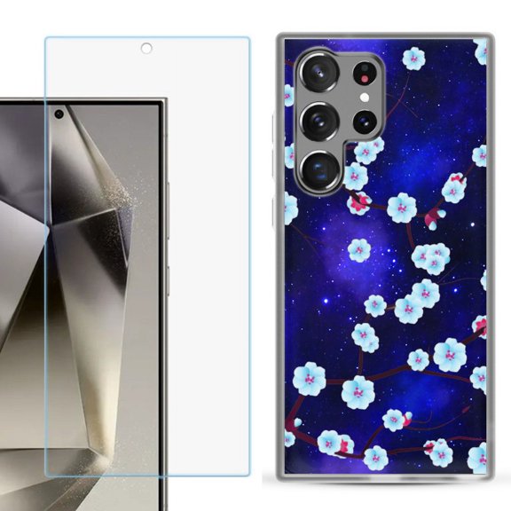 OneToughShield ® Compatible with Samsung Galaxy S24 Ultra, Shockproof Phone Case, with Tempered Glass Screen Protector - Blossom Stars