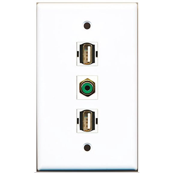 RiteAV - 1 Port RCA Green 2 Port USB A-A Wall Plate