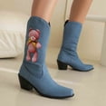 thumbnail image 2 of Bear Wide Mid Calf Cowgirl Boots for Women Fashion Cute Denim Pointed Toe Chunky Heeled Cowgirl Tall Boots, 2 of 5
