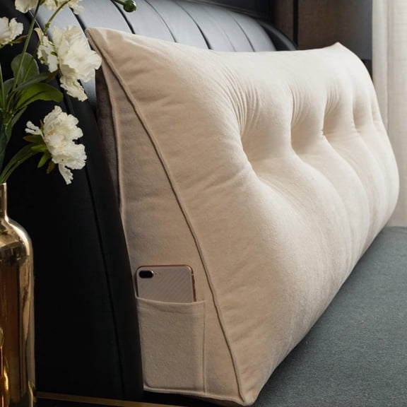Beige Triangle Headboard Pillow,Reading Rest Cushion,Wedge Bolster for Dorm Daybed,59" Queen