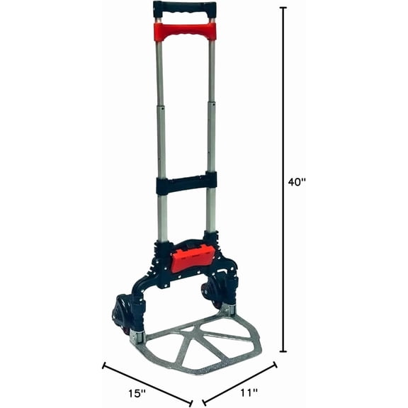 Stair Climbing 6-Wheel Folding Aluminum Hand Truck Dolly Cart with Tote Attachment Ideal for Moving Boxes, Groceries, Heavy Equipment, Red