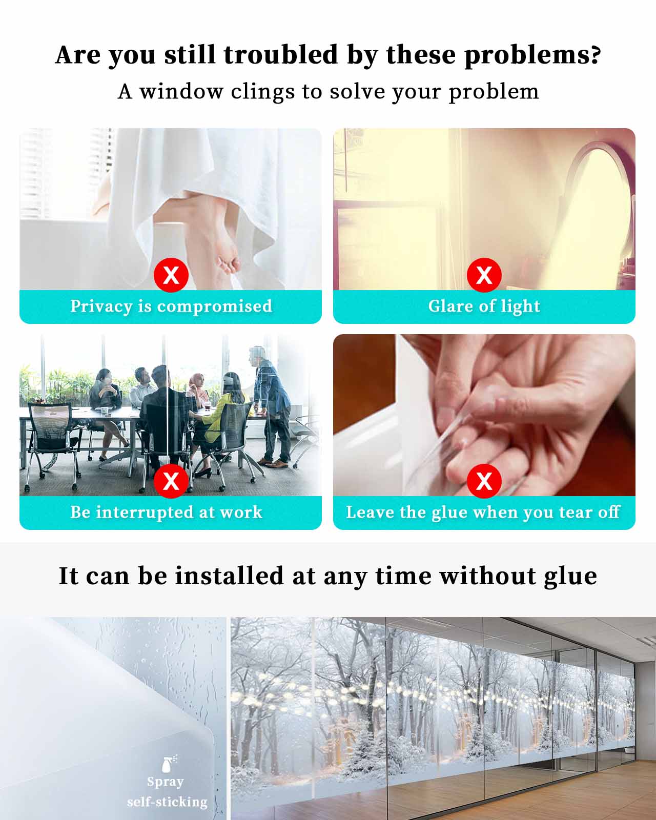 Grey White Christmas Window Privacy Film Stained Glass Window Film Decorative Windows Cover Static Windows Cling for Glass Door Xmas Tree Snowflake Forest Stickers for Bathroom 29.5"x78.7"