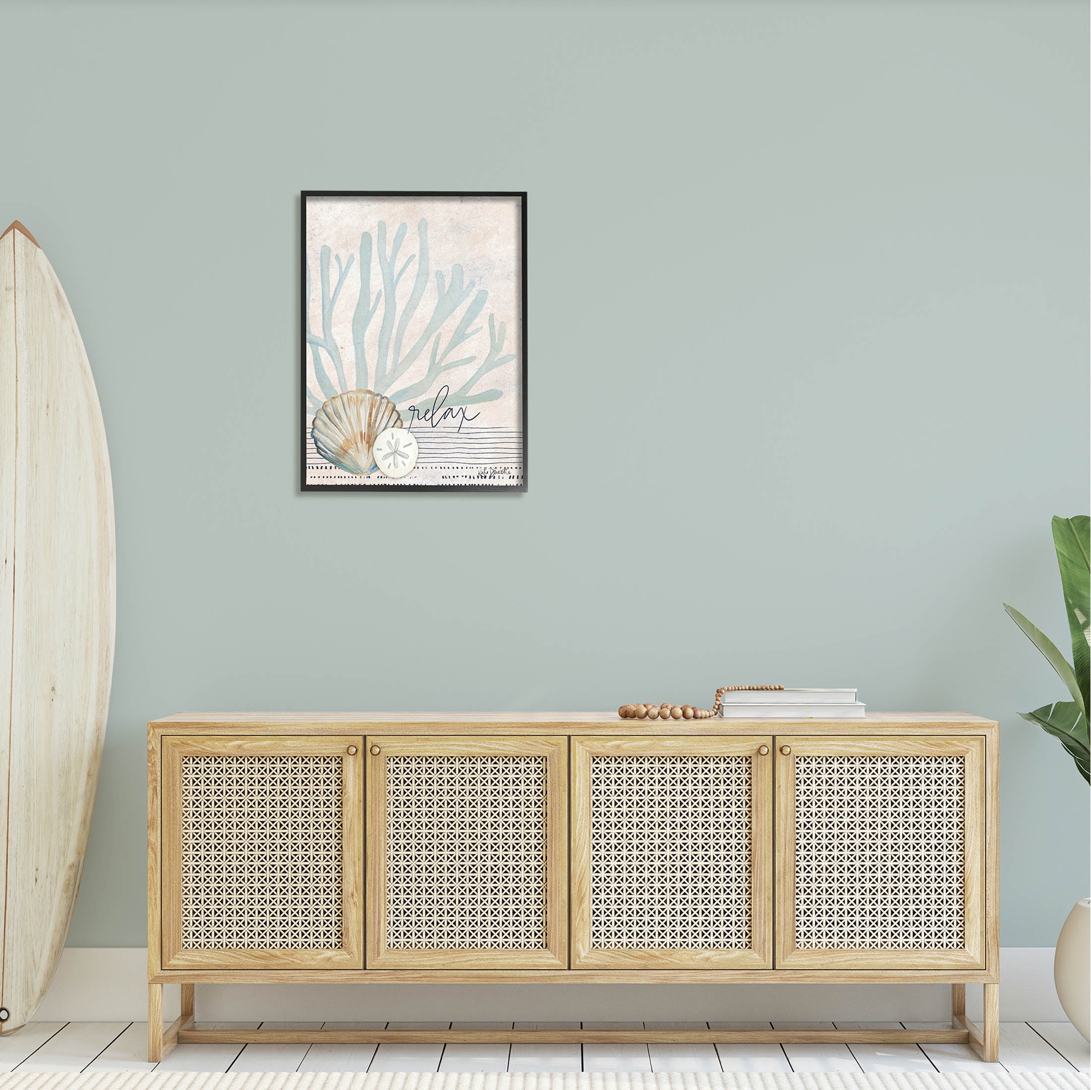 Stupell Industries Striped Sea Life Aquatic Seashells Graphic Art Black Framed Art Print Wall Art, Design by Katie Doucette