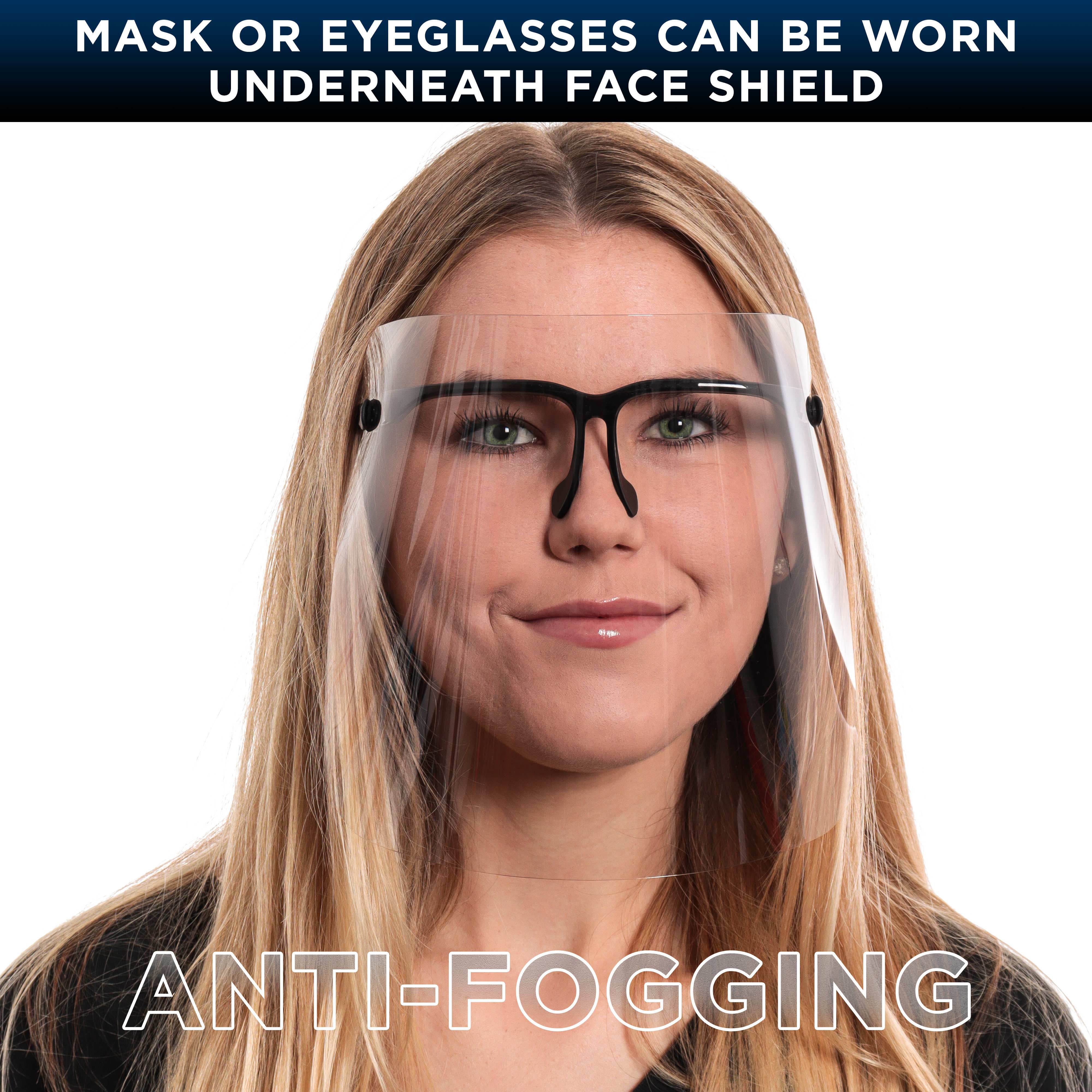 Salon World Safety Face Shields with Black Glasses Frames (20 Packs of 10) - Ultra Clear Protective Full Face Shields to Protect Eyes, Nose, Mouth - Anti-Fog PET Plastic, Goggles