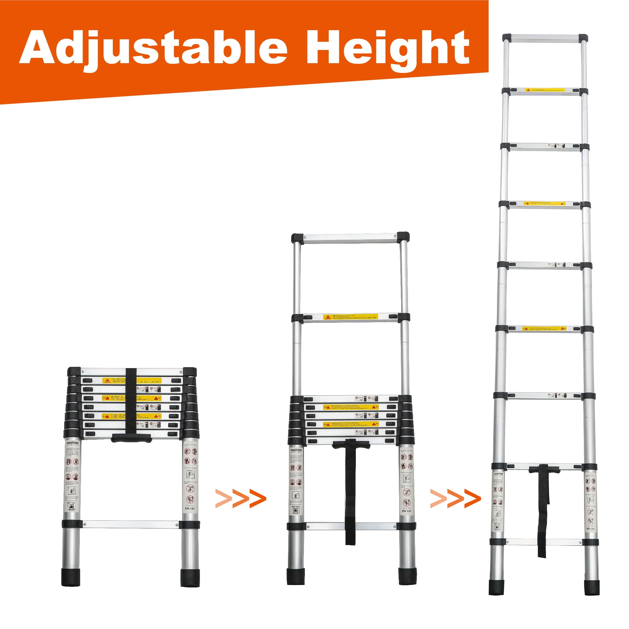 Heavy-Duty 8.5-Foot Telescoping Ladder with Aluminum Alloy Construction, Folding Extension Ladder for Indoor and Outdoor Use, 300 lb Capacity, Black