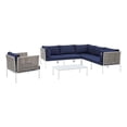 thumbnail image 2 of Modway Harmony 7-Piece  Sunbrella® Basket Weave Outdoor Patio Aluminum Sectional Sofa Set in Tan Navy, 2 of 16