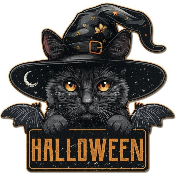 Letrero de hojalata de metal con diseño de gato negro, estilo vintage, para decoración de pared, para bar, club, cafetería, restaurante, puerta de casa, sala de estar.
