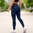 thumbnail image 6 of Women Solid Denim Yoga Pants High Waist Butt Lifting High Stretch Slim Fit Workout Sports Active Pants Dark Blue M, 6 of 8