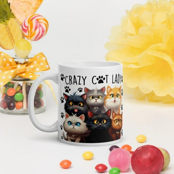 11oz Cat Lady, Crazy Cat Lady, Cat Lovers Mug, I Love My Cat Mug, Caricatures of Cats Mug, Funny Cat Coffee Mug, Crazy about Cats
