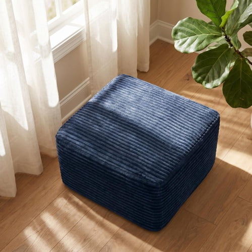 37.5" Square Corduroy Upholstered Ottoman – Soft Padded Footrest Stool, Stain-Resistant & Pet-Friendly, Multi-Functional Accent for Living Room Bedroom Decor, Blue