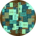 thumbnail image 1 of Ahgly Company Machine Washable Indoor Round Abstract Turquoise Blue Contemporary Area Rugs, 3' Round, 1 of 4