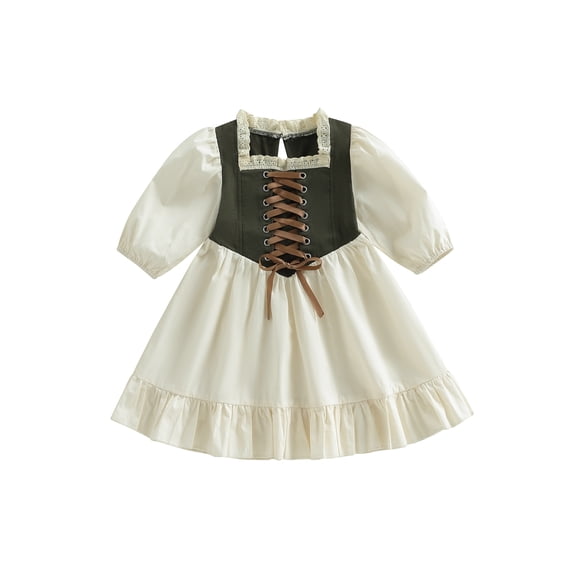 RUINIXCW Vintage Toddler Baby Girl Halloween Renaissance Dress Baby Ren Faire Costume Kids Baby Girl Spring Fall Clothes Front Tie Lace Trim Square Neck Long Sleeve Princess Party Dress