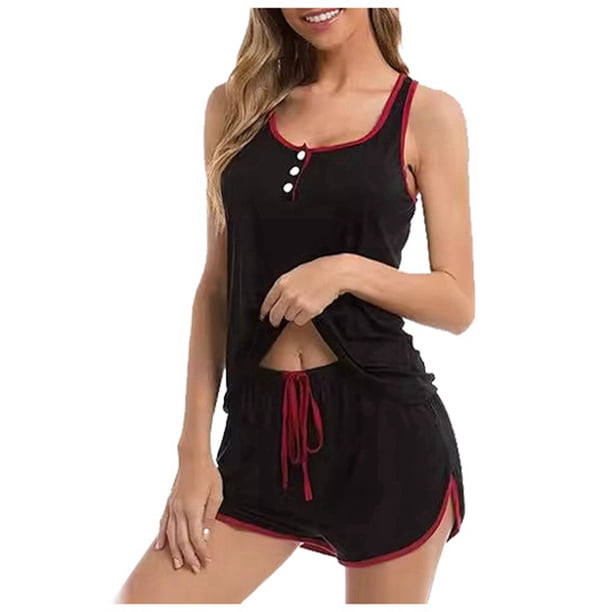 MKLEKYY conjunto de Pantalones Cortos y Top Sin Mangas para Mujer, conjunto de Pijama y Pantalones Cortos para Dormir, Informal, de Verano