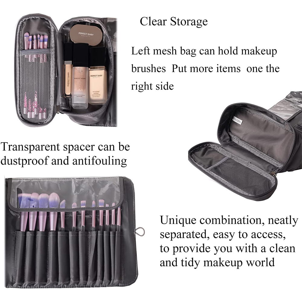 RuiKe Portable Makeup Brush Organizer, Makeup Brush Holder For Travel Hold  20+ Brushes Cosmetic Bag Makeup Brush Roll Up Case Pouch(Only Bag) 