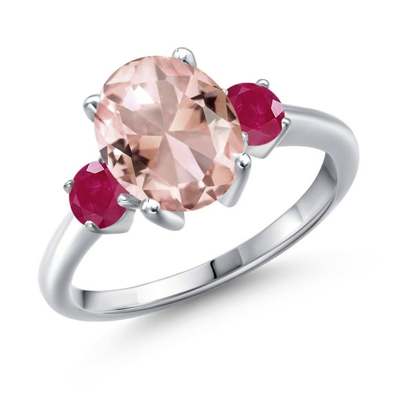 Gem Stone King 3.02 Ct Oval Peach Nano Morganite Red Ruby 925 Sterling Silver Ring (Size 8)