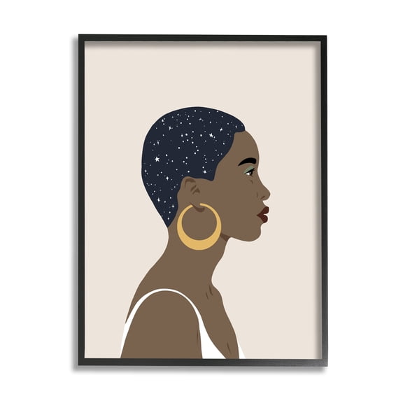 Stupell Industries Night Sky Constellation Hairstyle Glam Female Portrait Novelty Painting Black Framed Art Print Wall Art, 11 x 14
